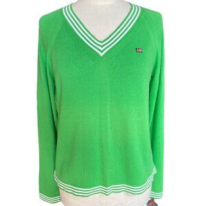 Vintage Polo Jeans Co Ralph Lauren Sweater Wm Green American Flag Preppy Y2K-XL
